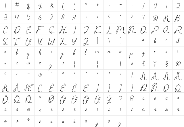 Aliya jayner Regular font glyphpreview
