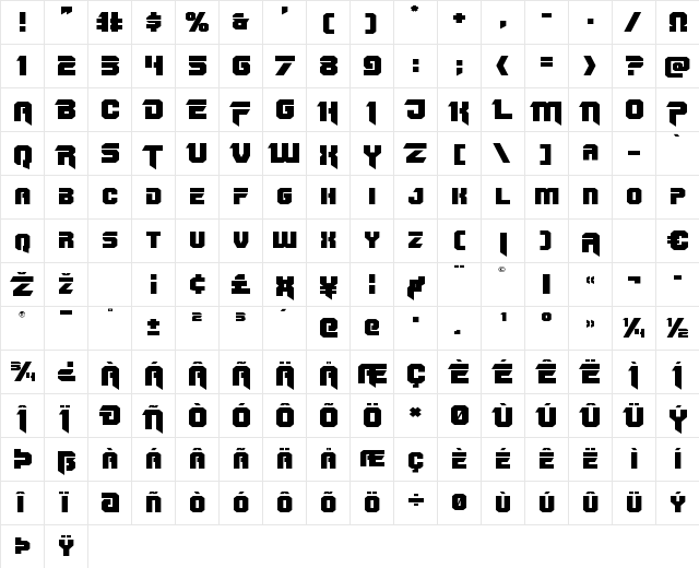 OmegaForce Expanded Expanded font glyphpreview