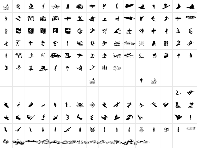 Surf Regular font glyphpreview