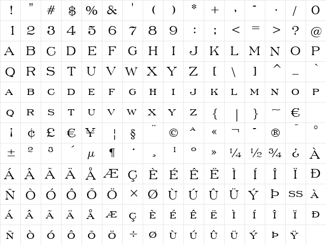 EngravrsRoman BT Regular font glyphpreview