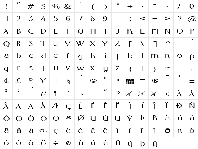 FosterExpanded Regular font glyphpreview