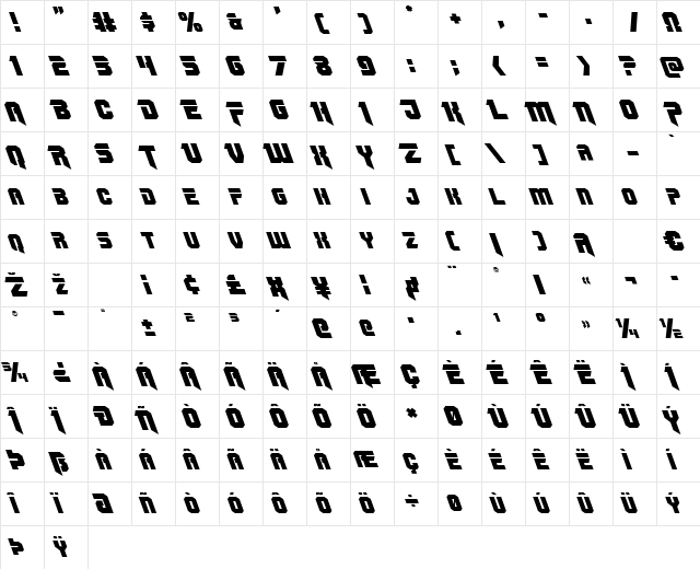 OmegaForce Leftalic Italic font glyphpreview