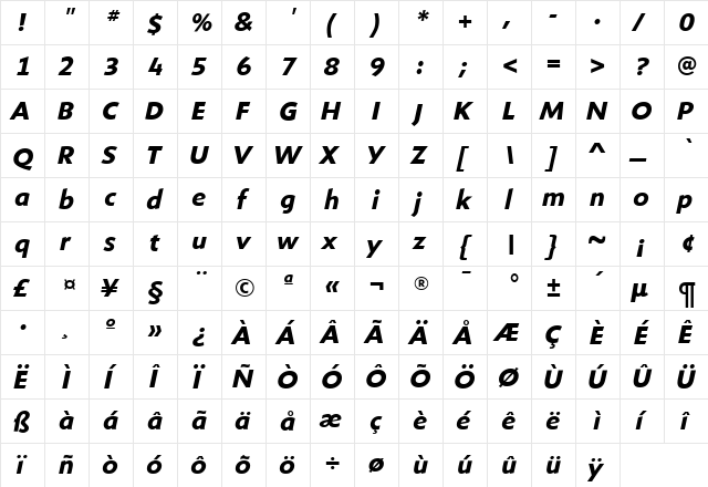 ShinnBoldItalic Regular font glyphpreview