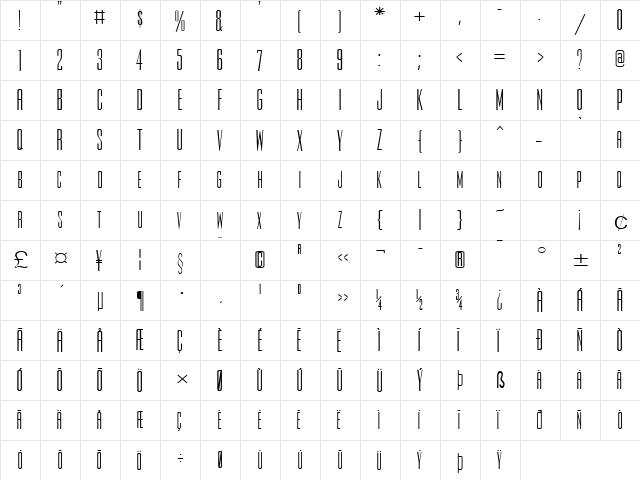 Slim Jim-Extended Normal font glyphpreview