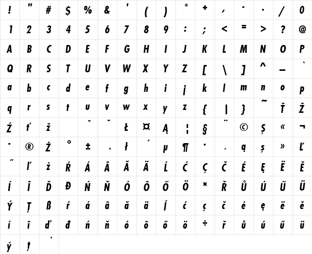 FuturaTEEBolCon Italic font glyphpreview