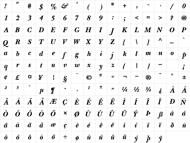 BaskervilleBlackSSK Italic font glyphpreview