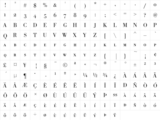 BodoniSCEF Light font glyphpreview