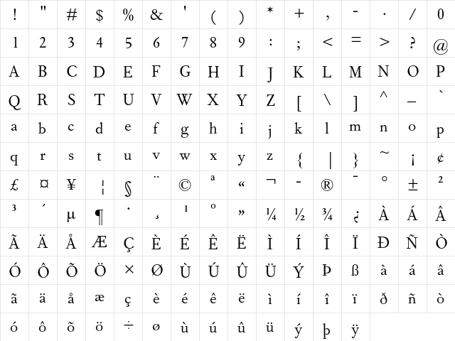 Fournier MT Tall Caps font glyphpreview