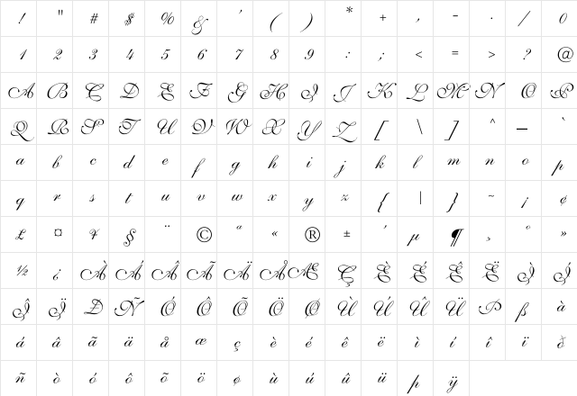 ShelleyVolanteScript-Normal Regular font glyphpreview