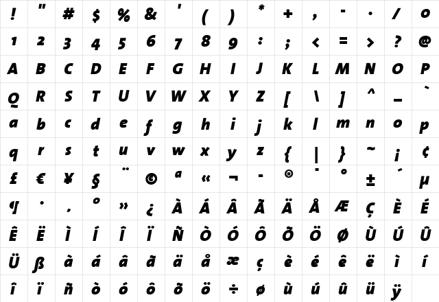 TheSans Black Italic font glyphpreview