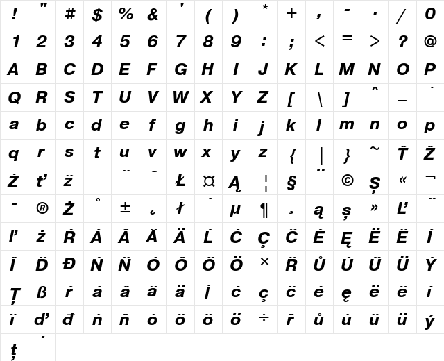 PragmaticaETT BoldItalic font glyphpreview