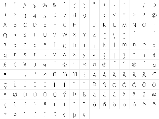 Freight Sans Light font glyphpreview