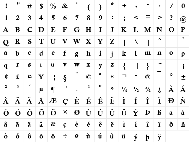 Calisto MT Bold font glyphpreview