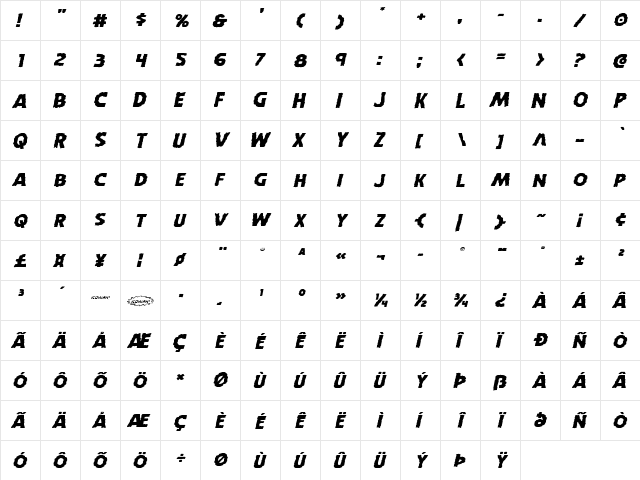 Horroween Expanded Italic Expanded Italic font glyphpreview