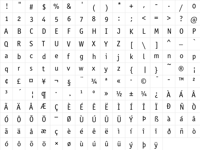 Officina Sans ITC Book OS font glyphpreview