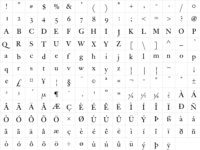 FCaslon Thirty ITC Std Regular font glyphpreview