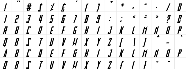 Slimbots Italic font glyphpreview