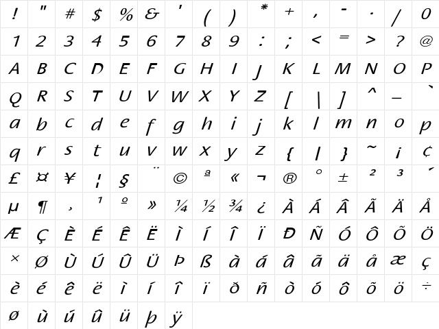 FloraExtObl-Normal Regular font glyphpreview