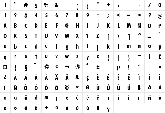 Futura Condensed BQ Regular font glyphpreview