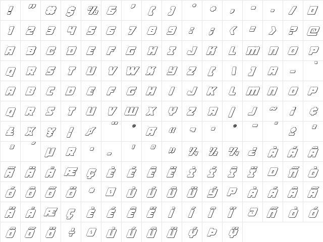 Victory Comics Outline Italic Outline Italic font glyphpreview