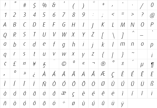 Dax-LightItalic Regular font glyphpreview