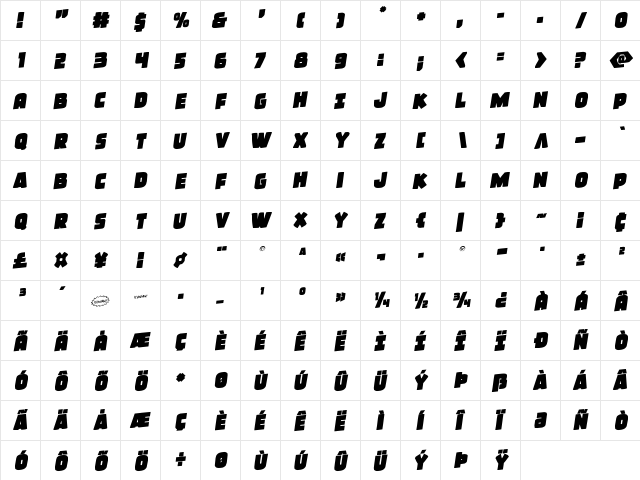 Frost Giant Rotalic Italic font glyphpreview