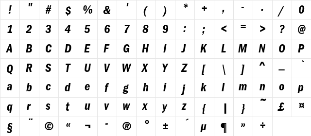 FranklinGothicDemiCondC Italic font glyphpreview