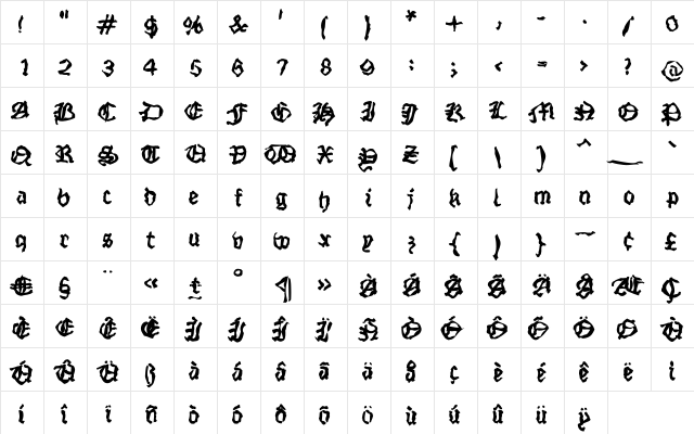 StrangeBlackLetter Regular font glyphpreview