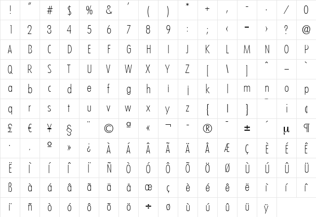 PeterBeckerCond-ExtraLight Regular font glyphpreview