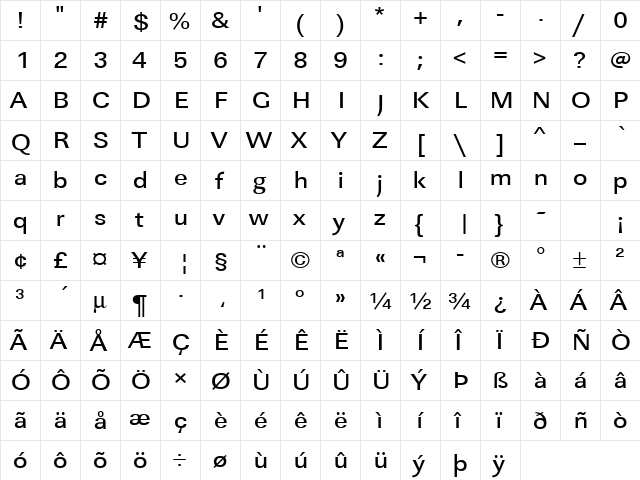 URWLinearTMedExtWid Regular font glyphpreview