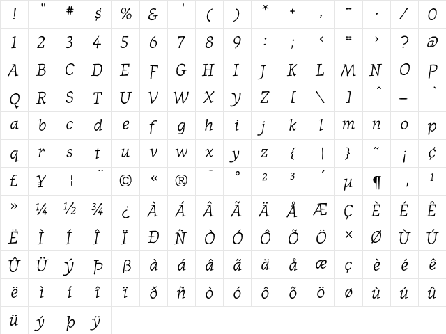 JournalItalicLining Regular font glyphpreview
