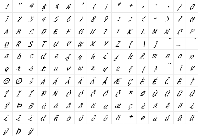 FZ HAND 20 SPIKED ITALIC Normal font glyphpreview