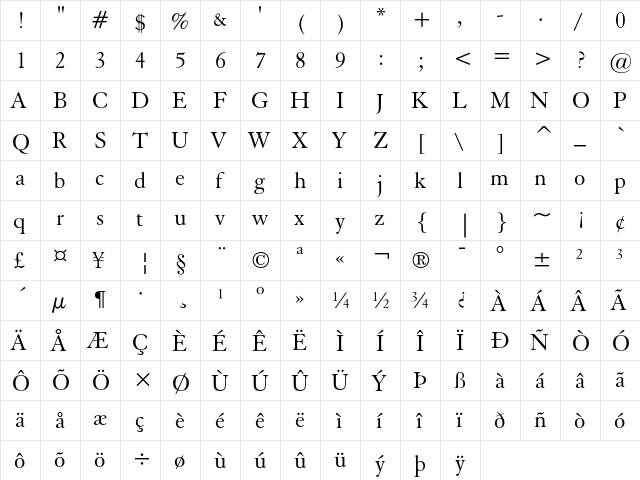 Elegant Garamond Regular font glyphpreview