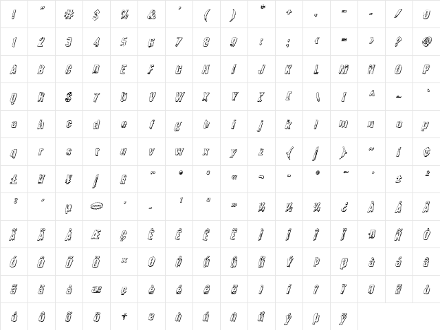 Quarrystone 3D Italic Italic font glyphpreview