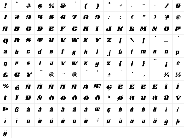 Stampede Open Italic Fill Regular font glyphpreview