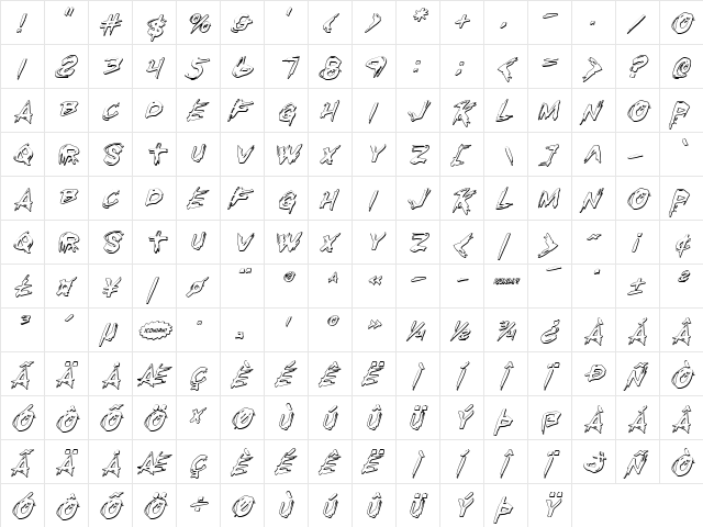 Righteous Kill Outline Italic Italic font glyphpreview