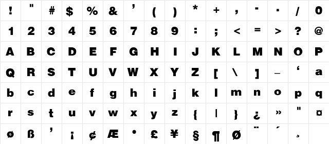 Helvetica-Black-SemiBold Regular font glyphpreview