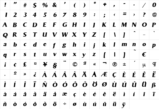 Sigvar-BoldIta Regular font glyphpreview