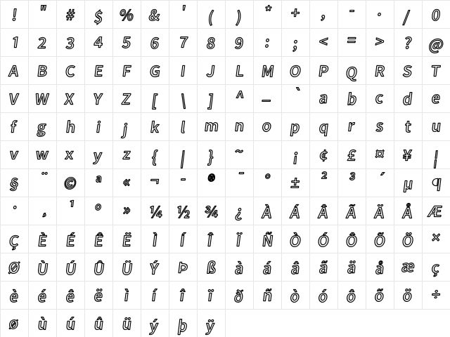 Falling Sky OuObl font glyphpreview