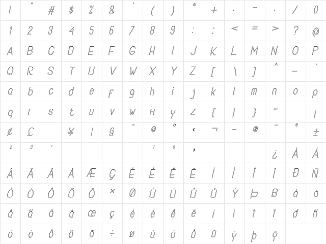 Buon Umore Hollow Italic font glyphpreview