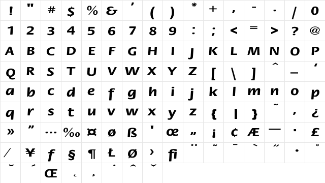 Flora-Bold Wd Regular font glyphpreview