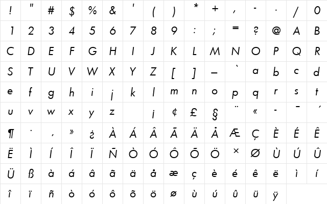 FuturaTBooOblRo1 Regular font glyphpreview