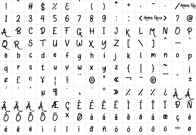 Amina Reska Regular font glyphpreview