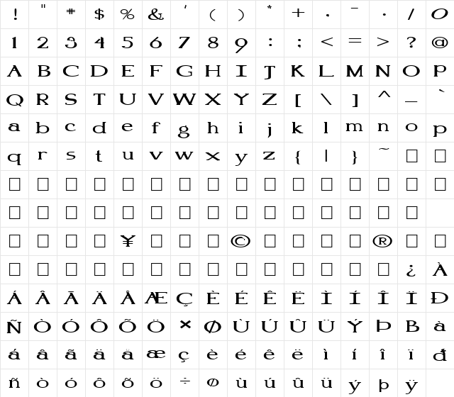 FZ ROMAN 18 EX Normal font glyphpreview