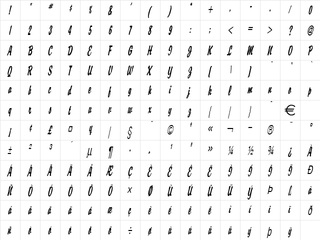 BriskThin Italic font glyphpreview
