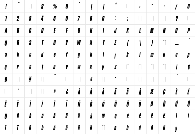 Compacta Italic Regular font glyphpreview