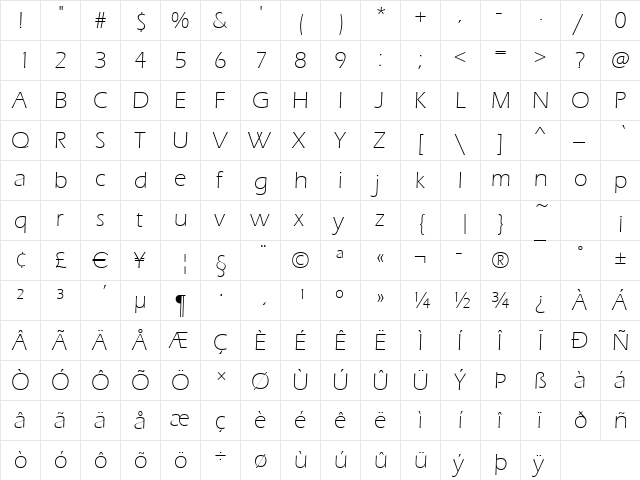 Ennis-Light Regular font glyphpreview