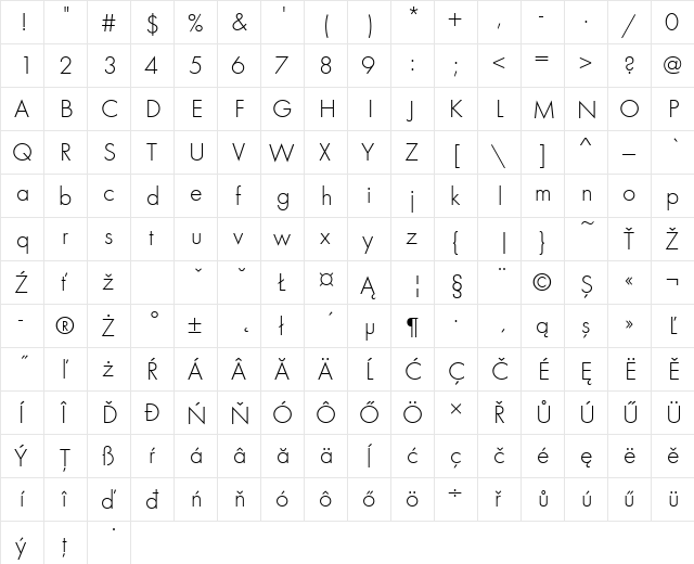 FuturaTEELig Regular font glyphpreview