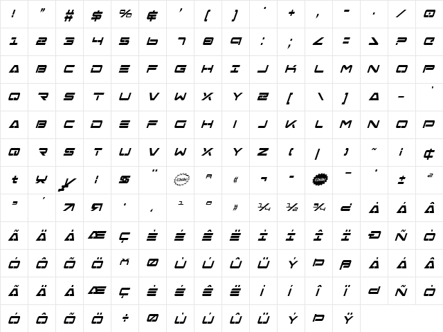 Free Agent Bold CondItal Bold CondItal font glyphpreview