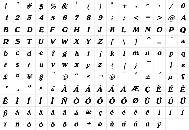 Buckingham Italic font glyphpreview